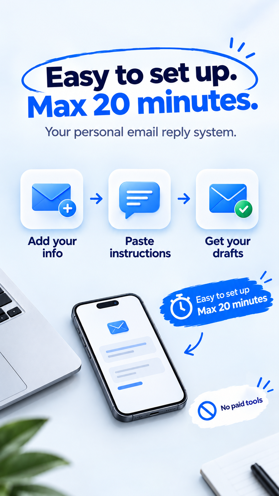 AgentSaver email reply setup shown beside a laptop and phone